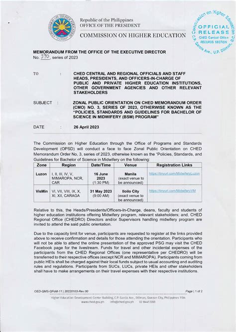 cmo 3 series of 2023 midwifery|CHED MEMORANDUM ORDER (CMO) SUBJECT: POLICIES .